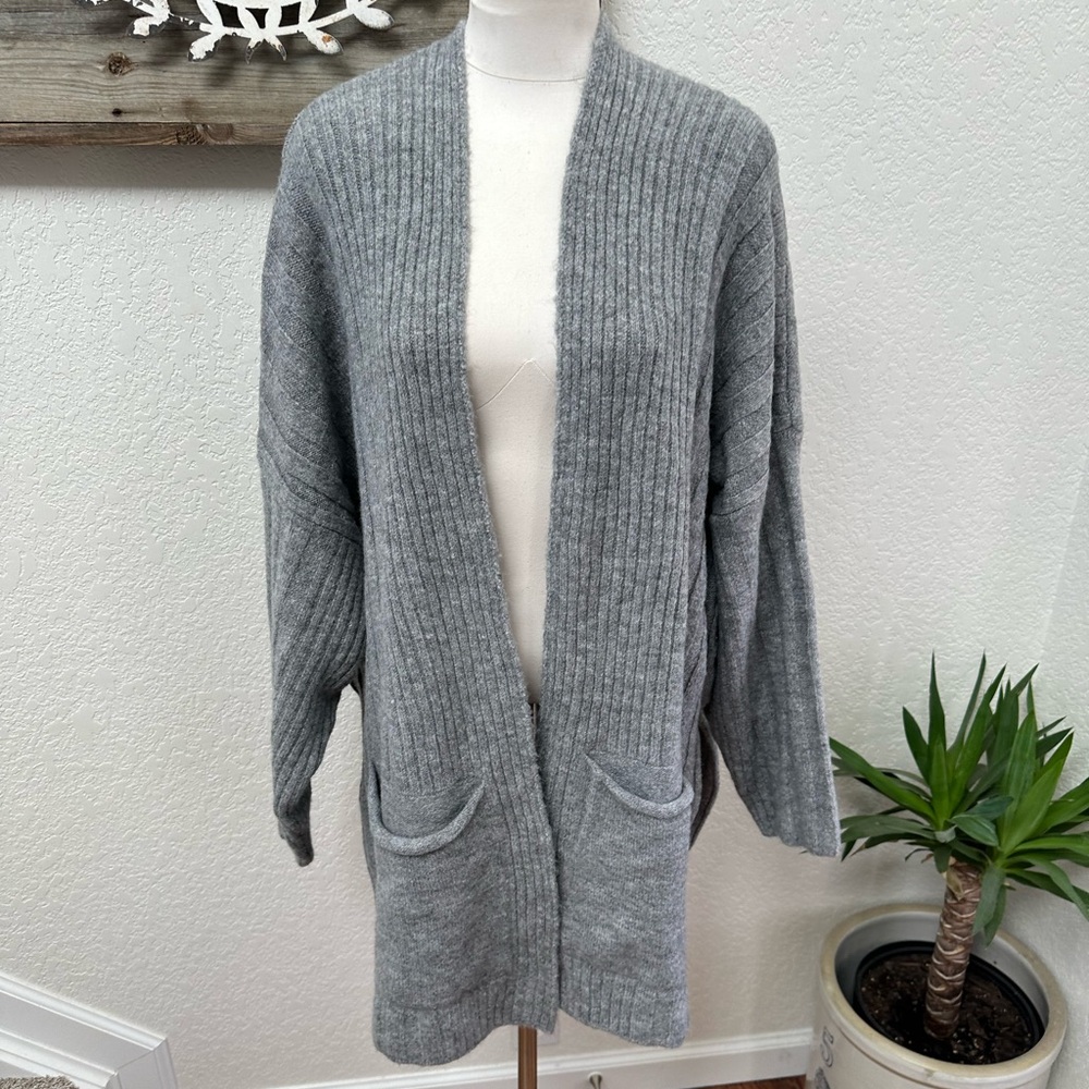 Nordstrom Sale TopShop gray‎ open front oversized chunky cardigan sweater L NWT